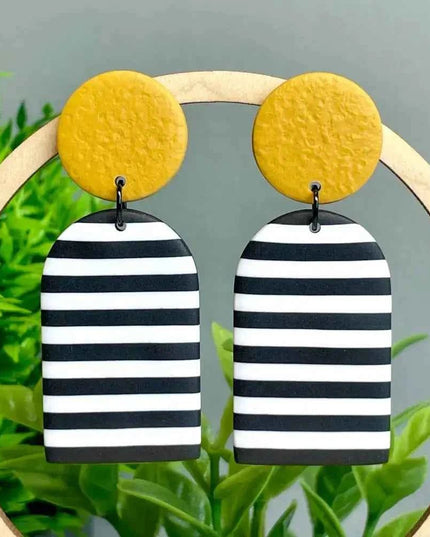 Monochrome Stripe Polymer Clay Dangle Earrings