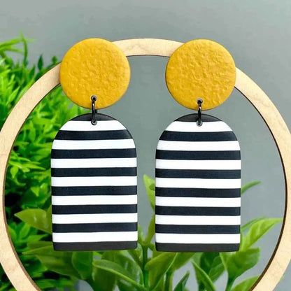 Monochrome Stripe Polymer Clay Dangle Earrings - The Red Squirrel