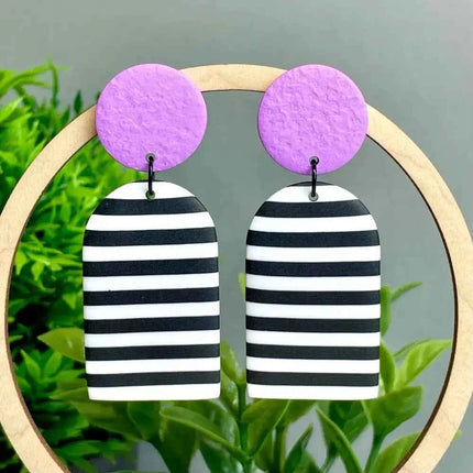 Monochrome Stripe Polymer Clay Dangle Earrings