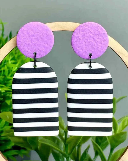 Monochrome Stripe Polymer Clay Dangle Earrings