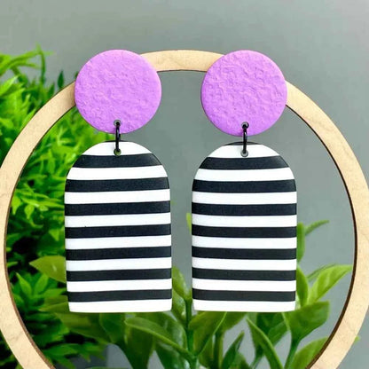 Monochrome Stripe Polymer Clay Dangle Earrings - The Red Squirrel