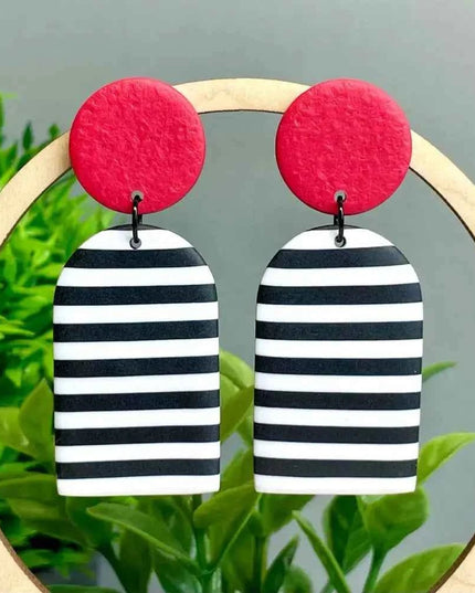 Monochrome Stripe Polymer Clay Dangle Earrings