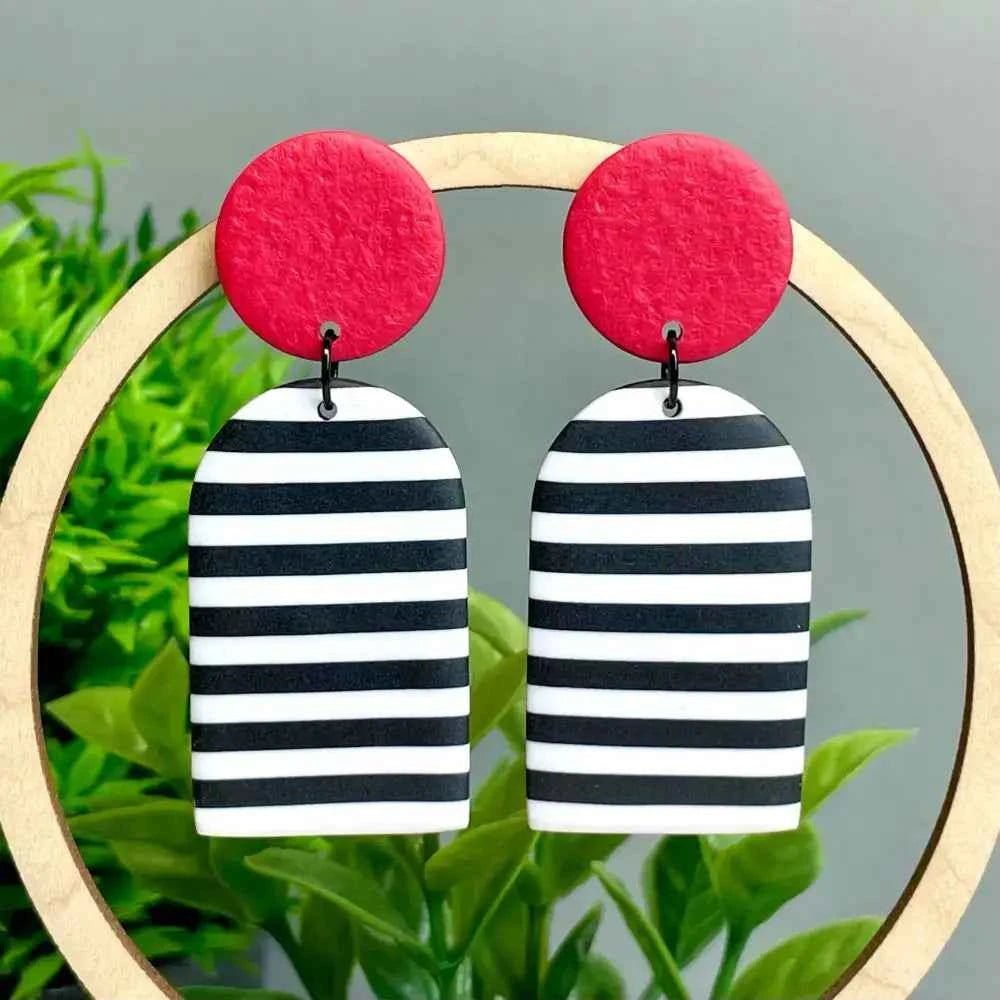 Monochrome Stripe Polymer Clay Dangle Earrings - The Red Squirrel