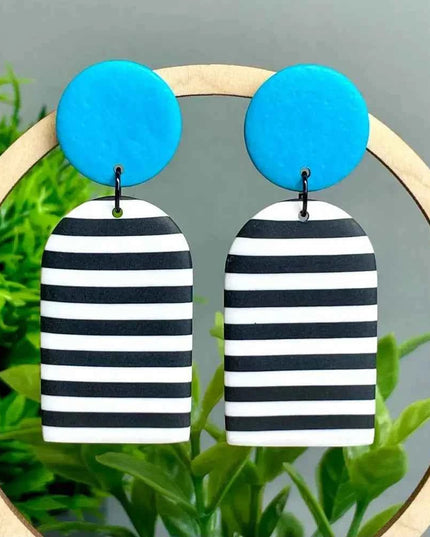 Monochrome Stripe Polymer Clay Dangle Earrings