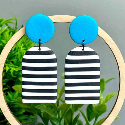 Monochrome Stripe Polymer Clay Dangle Earrings - The Red Squirrel