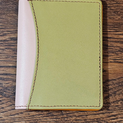 Multicoloured Recycled Leather Card Holder - Fairtrade Green and pale pink