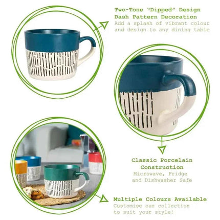 Nicola Spring Ceramic Dipped Dash Coffee Mug - 450ml - Blue
