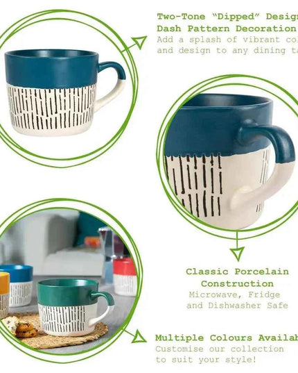 Nicola Spring Ceramic Dipped Dash Coffee Mug - 450ml - Blue
