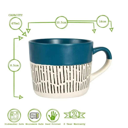 Nicola Spring Ceramic Dipped Dash Coffee Mug - 450ml - Blue