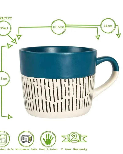 Nicola Spring Ceramic Dipped Dash Coffee Mug - 450ml - Blue