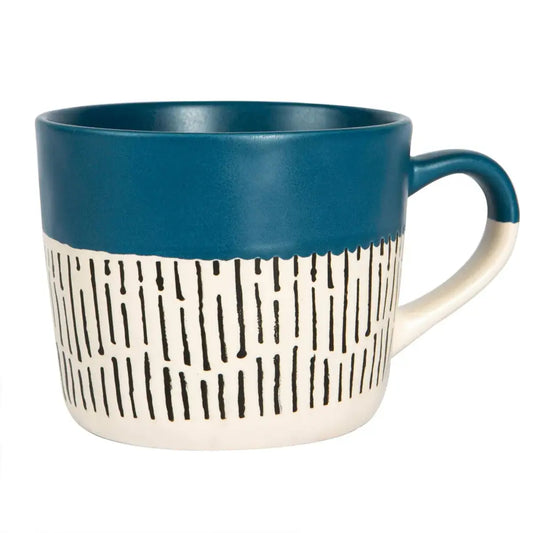 Nicola Spring Ceramic Dipped Dash Coffee Mug - 385ml - Blue