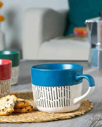 Nicola Spring Ceramic Dipped Dash Coffee Mug - 450ml - Blue