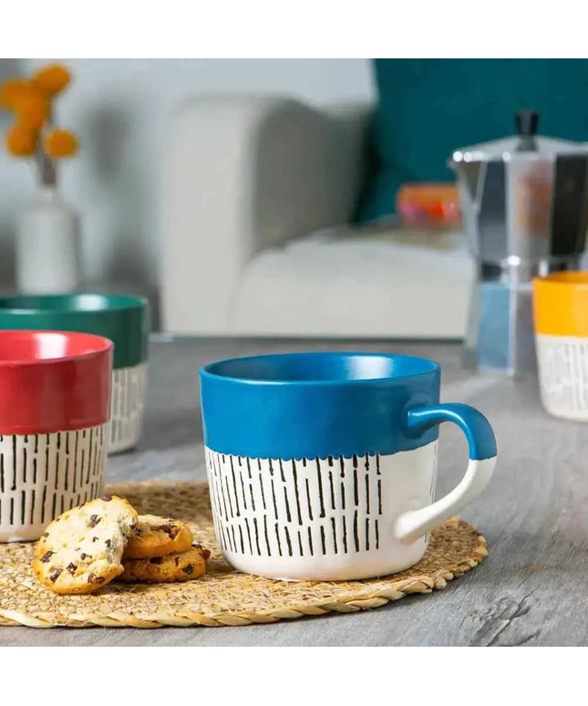 Nicola Spring Ceramic Dipped Dash Coffee Mug - 450ml - Blue