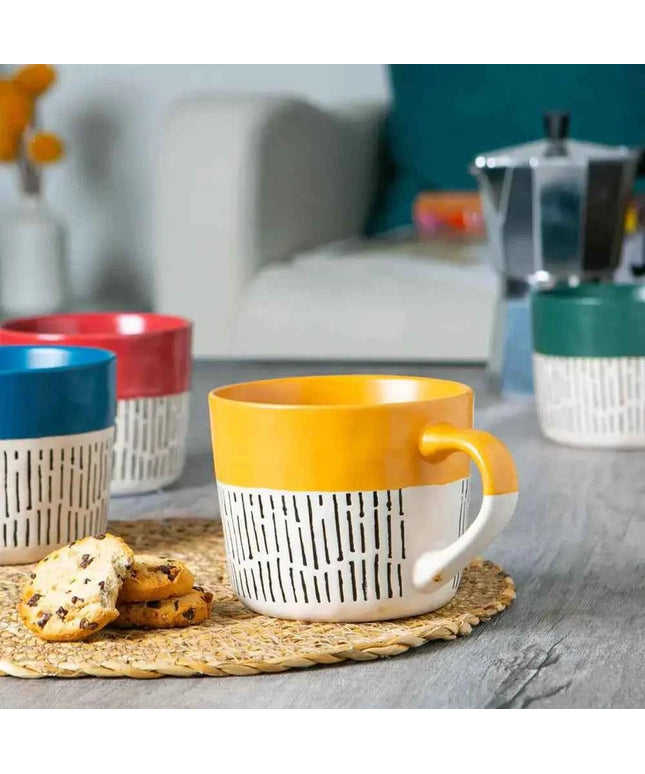 Nicola Spring Ceramic Dipped Dash Coffee Mug 450ml Mustard
