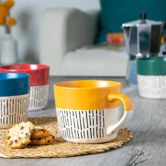 Nicola Spring Ceramic Dipped Dash Coffee Mug 385ml Mustard