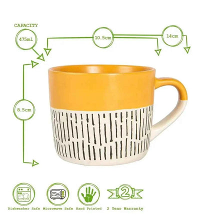 Nicola Spring Ceramic Dipped Dash Coffee Mug 450ml Mustard
