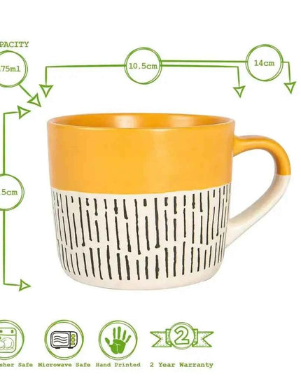 Nicola Spring Ceramic Dipped Dash Coffee Mug 450ml Mustard