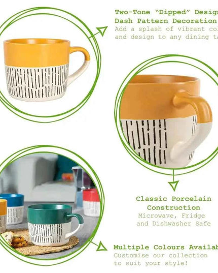 Nicola Spring Ceramic Dipped Dash Coffee Mug 450ml Mustard