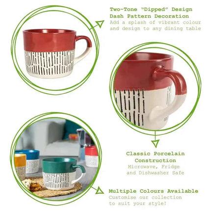 Nicola Spring Ceramic Dipped Dash Coffee Mug - 450ml- Red