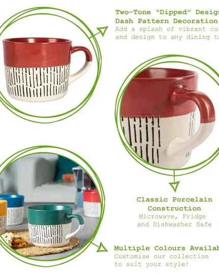 Nicola Spring Ceramic Dipped Dash Coffee Mug - 450ml- Red