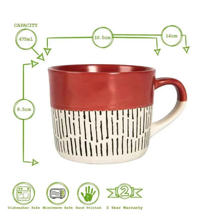 Nicola Spring Ceramic Dipped Dash Coffee Mug - 450ml- Red