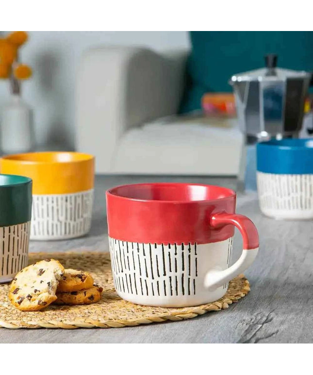 Nicola Spring Ceramic Dipped Dash Coffee Mug - 450ml- Red