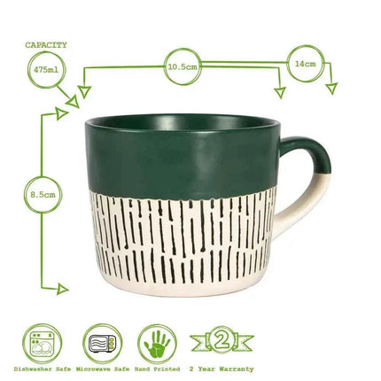 Nicola Spring Ceramic Dipped Dash Coffee Mug - 450ml - Sage