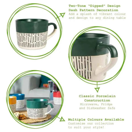 Nicola Spring Ceramic Dipped Dash Coffee Mug - 450ml - Sage