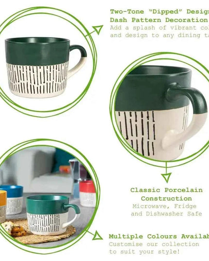 Nicola Spring Ceramic Dipped Dash Coffee Mug - 450ml - Sage