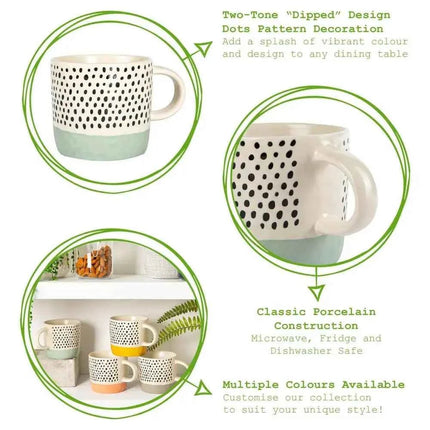 Nicola Spring Ceramic Dipped Dots Coffee Mug - 385ml -Light Blue