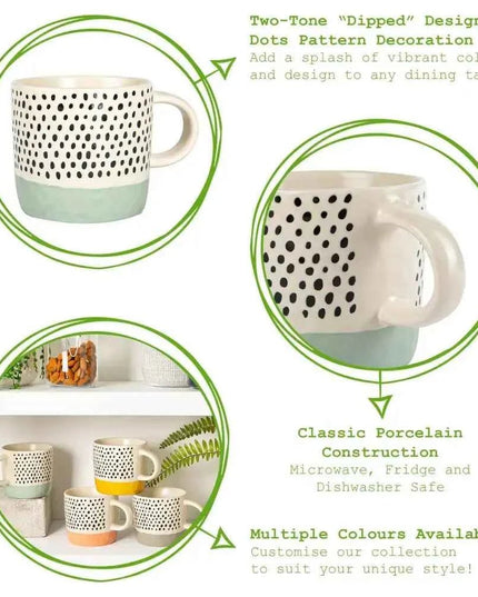 Nicola Spring Ceramic Dipped Dots Coffee Mug - 385ml -Light Blue