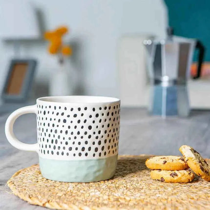 Nicola Spring Ceramic Dipped Dots Coffee Mug - 385ml -Light Blue