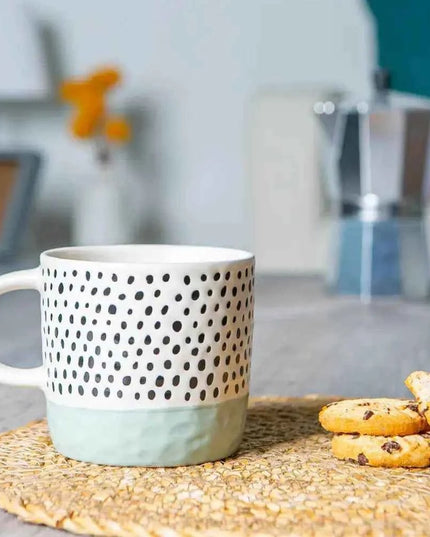 Nicola Spring Ceramic Dipped Dots Coffee Mug - 385ml -Light Blue