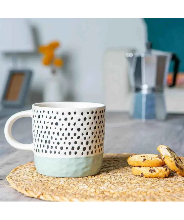 Nicola Spring Ceramic Dipped Dots Coffee Mug - 385ml -Light Blue