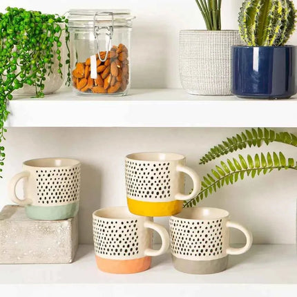 Nicola Spring Ceramic Dipped Dots Coffee Mug - 385ml -Light Blue