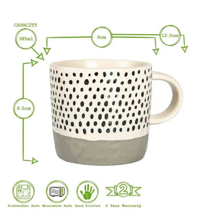 Nicola Spring Ceramic Dipped Dots Coffee Mug - 385ml - Grey