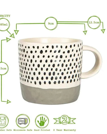 Nicola Spring Ceramic Dipped Dots Coffee Mug - 385ml - Grey