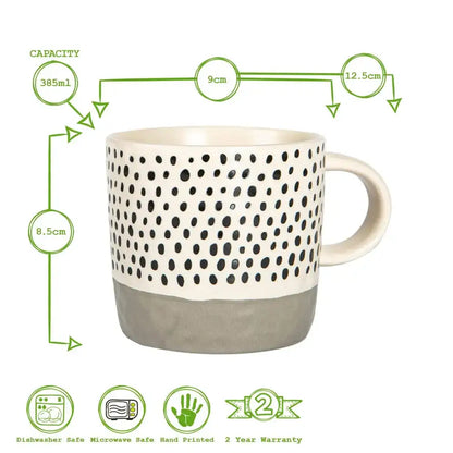 Nicola Spring Ceramic Dipped Dots Coffee Mug - 385ml - Grey