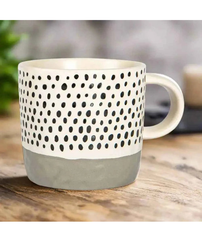 Nicola Spring Ceramic Dipped Dots Coffee Mug - 385ml - Grey
