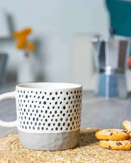 Nicola Spring Ceramic Dipped Dots Coffee Mug - 385ml - Grey