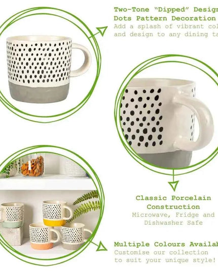 Nicola Spring Ceramic Dipped Dots Coffee Mug - 385ml - Grey