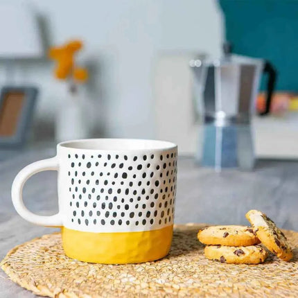 Nicola Spring Ceramic Dipped Dots Coffee Mug 385ml Mustard