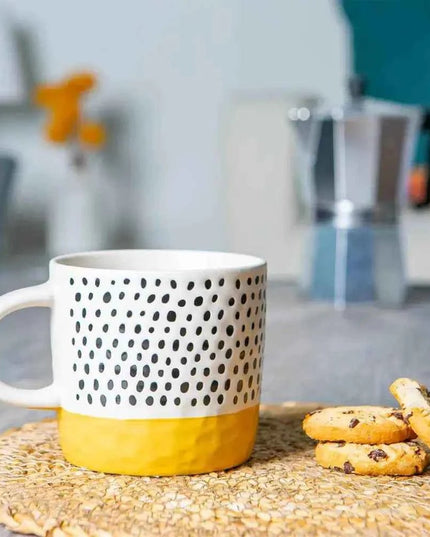 Nicola Spring Ceramic Dipped Dots Coffee Mug 385ml Mustard