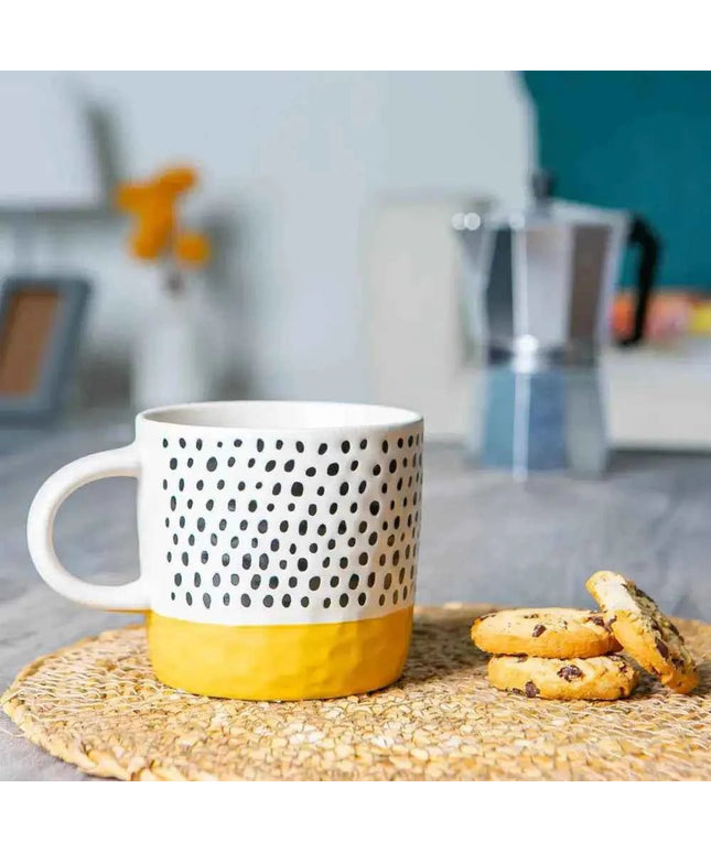 Nicola Spring Ceramic Dipped Dots Coffee Mug 385ml Mustard
