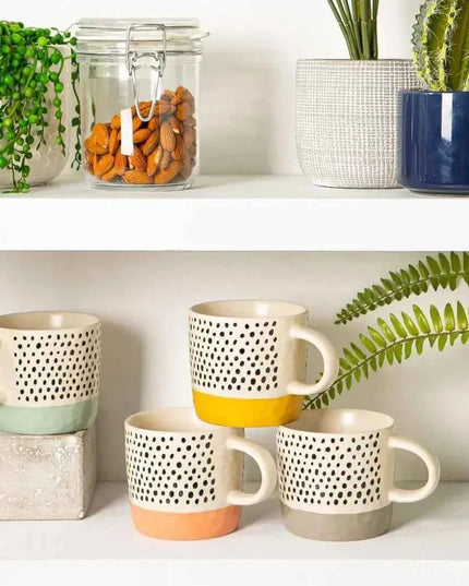 Nicola Spring Ceramic Dipped Dots Coffee Mug 385ml Mustard