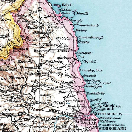 Northumberland Coastline Map Greetings Card