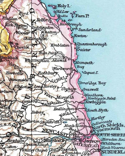 Northumberland Coastline Map Greetings Card