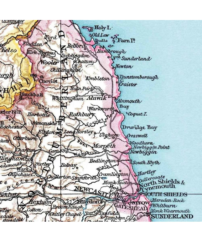 Northumberland Coastline Map Greetings Card