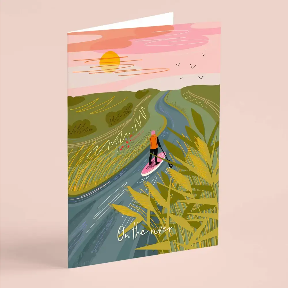 On the river - Paddle boarding greeting card - greetings card