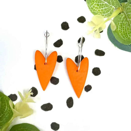Orange Heart Hoop Earrings - Polymer Clay